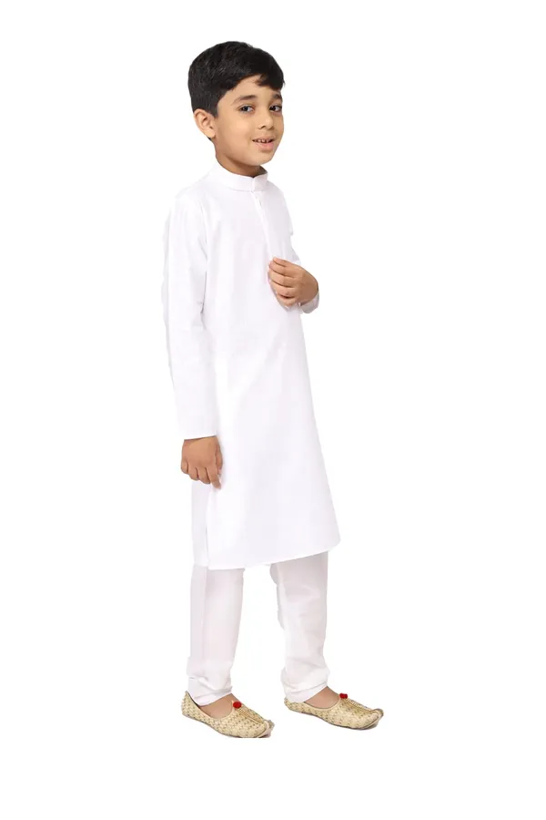 White_Cotton_Full_Sleeve_Regular_Fit_Plain_Kurta_Churidar_For_Kids