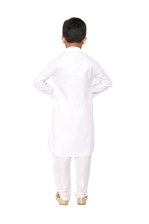 White_Cotton_Full_Sleeve_Regular_Fit_Plain_Kurta_Churidar_For_Kids