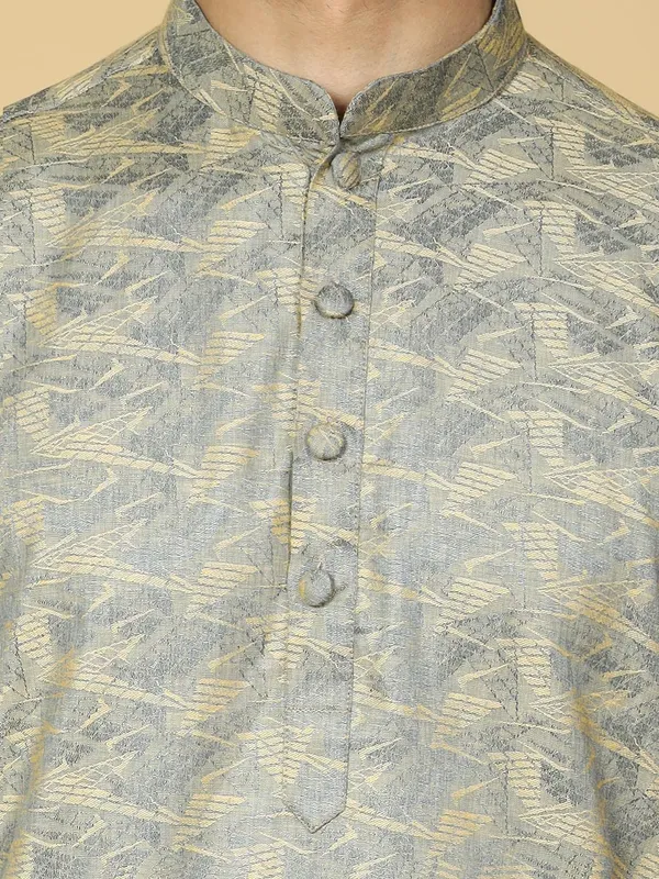 Blue_Cotton_Full_Sleeves_Regular_Jacquard_Kurta_Set_For_Men