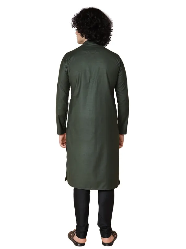 Green_Cotton_Full_Sleeve_Regular_Fit_Embroidery_Kurta_For_Men