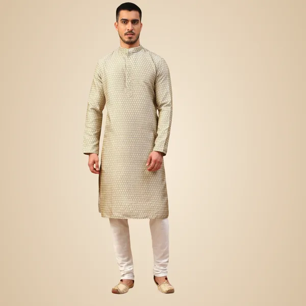 Grey_Jacquard_Full_Sleeve_Regular_Fit_Printed_Kurta_Set_For_Men