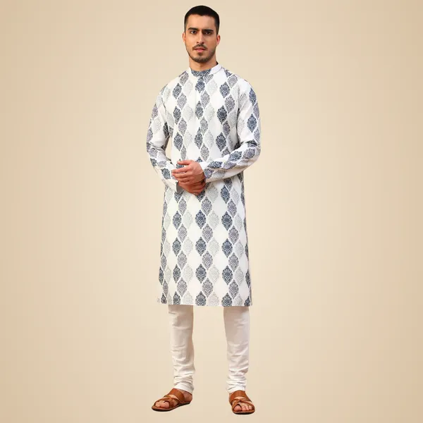 White_Cream_Cotton_Full_Sleeve_Regular_Kurta_Set_For_Men
