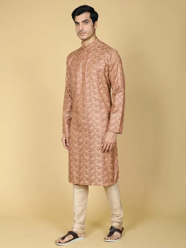 Red_Cotton_Full_Sleeves_Regular_Jacquard_Kurta_Set_For_Men
