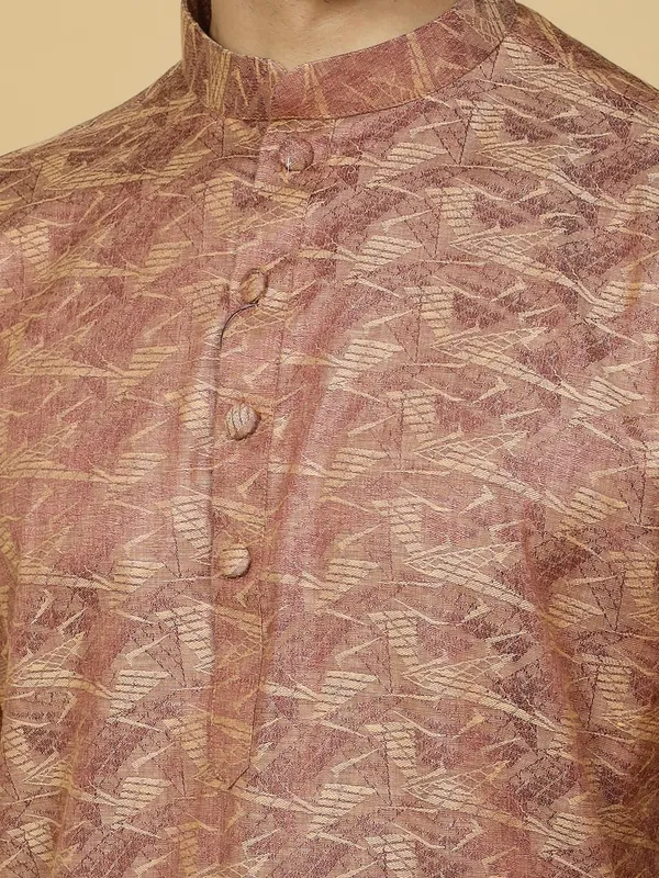 Red_Cotton_Full_Sleeves_Regular_Jacquard_Kurta_Set_For_Men