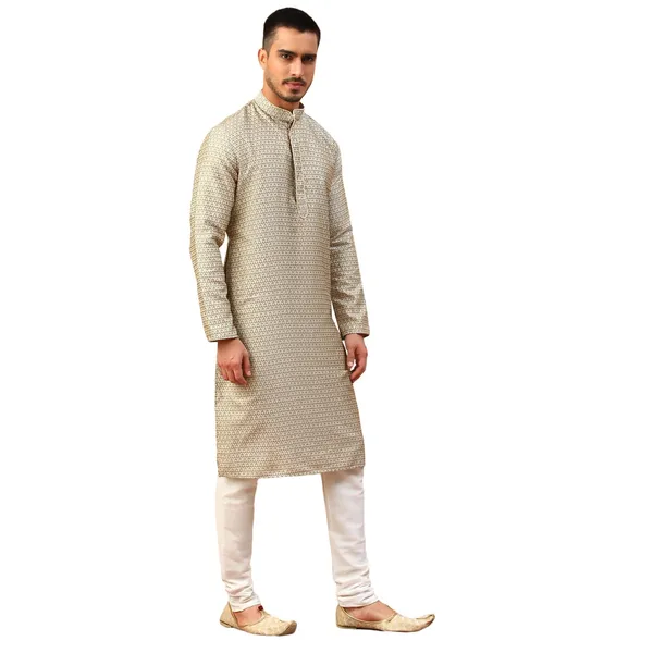 Grey_Jacquard_Full_Sleeve_Regular_Fit_Printed_Kurta_For_Men