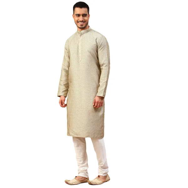 Grey_Jacquard_Full_Sleeve_Regular_Fit_Printed_Kurta_For_Men