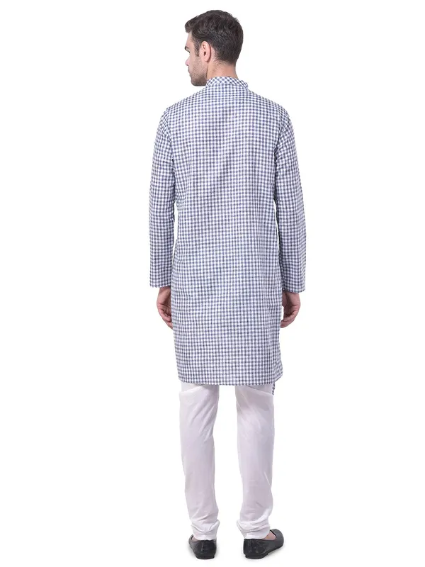 Blue_Cotton_Linen_Full_Sleeves_Regular_Checks_Kurta_Set_For_Men