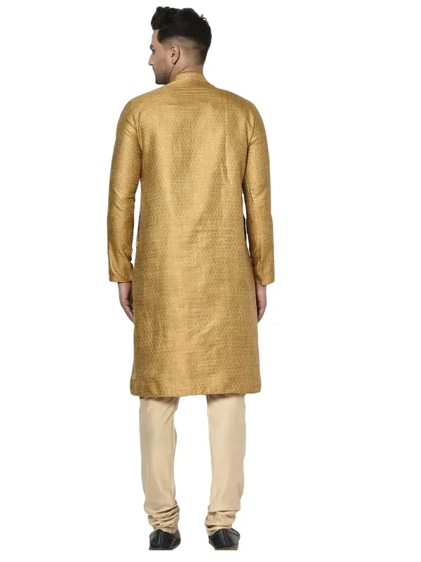 Orange_Jacquard_Full_Sleeve_Regular_Printed_Kurta_Churidar_Set_For_Men