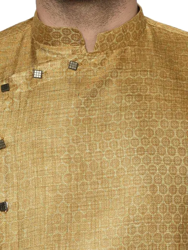 Orange_Jacquard_Full_Sleeve_Regular_Printed_Kurta_Churidar_Set_For_Men