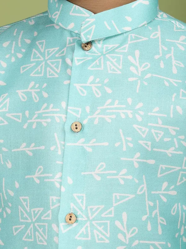 Blue_Cotton_Full_Sleeve_Regular_Fit_Printed_Blue_Kurta_Churidar_Set_For_Boy