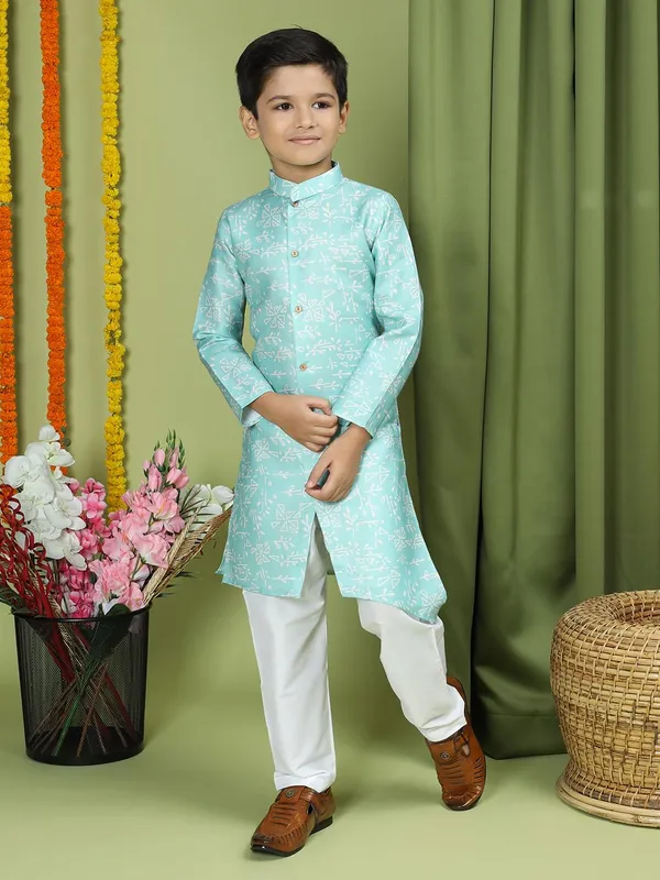 Blue_Cotton_Full_Sleeve_Regular_Fit_Printed_Blue_Kurta_Churidar_Set_For_Boy
