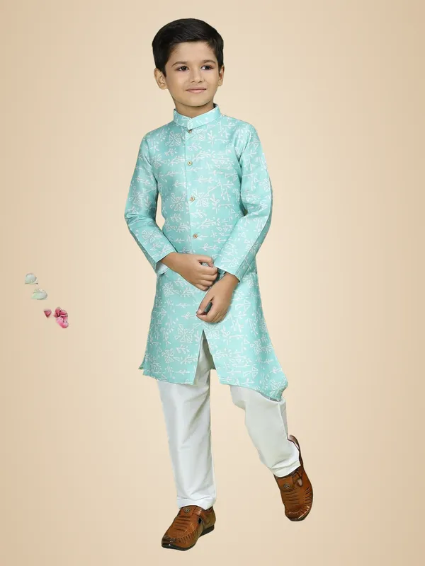 Blue_Cotton_Full_Sleeve_Regular_Fit_Printed_Blue_Kurta_Churidar_Set_For_Boy