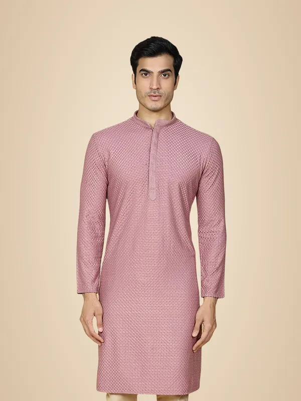 Purple_Cotton_Full_Sleeve_Regular_Fit_Chikankari_Embroidery_Kurta_For_Men