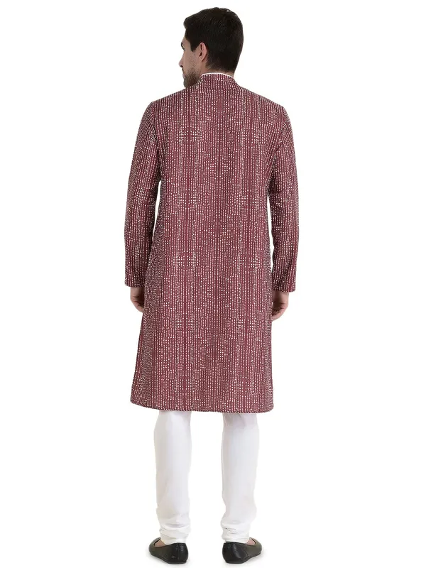 Maroon_Cotton_Yellow_Full_Sleeve_Regular_Fit_Printed_Kurta_For_Men
