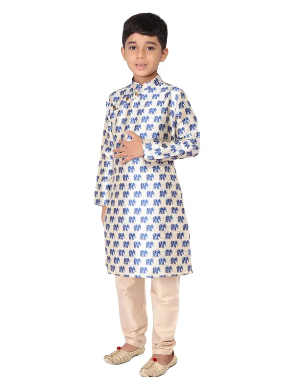 Silver_Cotton_Full_Sleeve_Regular_Fit_Printed_Kurta_Churidar_For_Kids