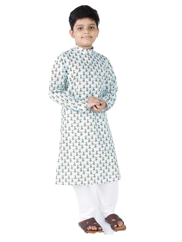 Green_Cotton_Full_Sleeve_Regular_Fit_Printed_Kurta_Churidar_For_Kids