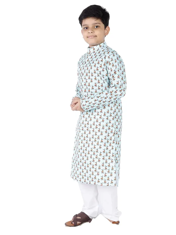 Green_Cotton_Full_Sleeve_Regular_Fit_Printed_Kurta_Churidar_For_Kids