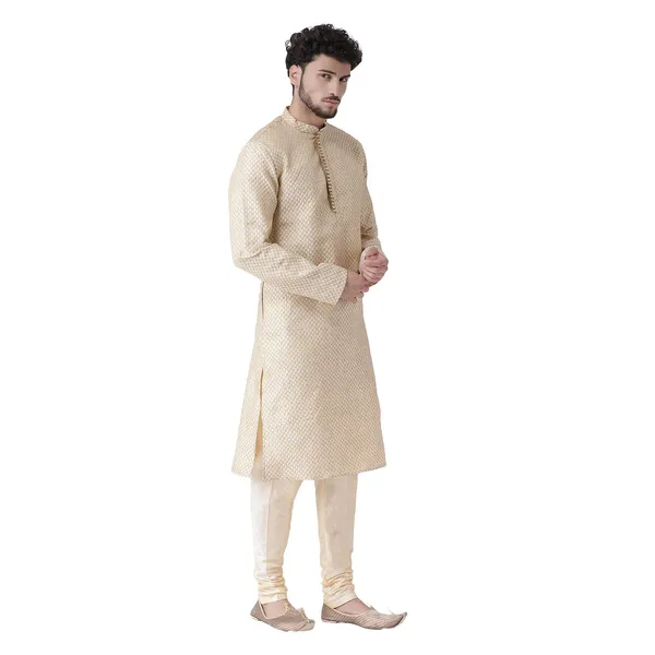 White_Jacquard_White_Full_Sleeve_Regular_Fit_Printed_Kurta_For_Men