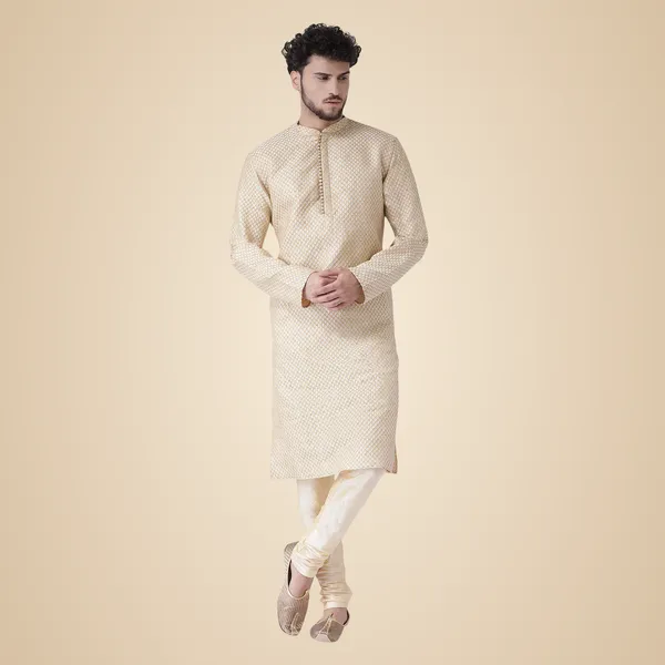 White_Jacquard_White_Full_Sleeve_Regular_Fit_Printed_Kurta_For_Men