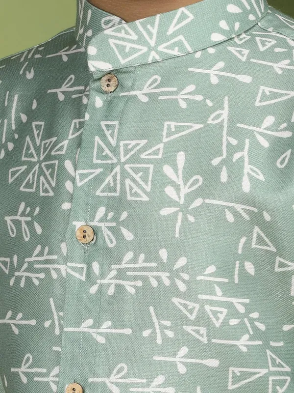 Green_Cotton_Full_Sleeve_Regular_Fit_Printed_Green_Kurta_Churidar_Set_For_Boy