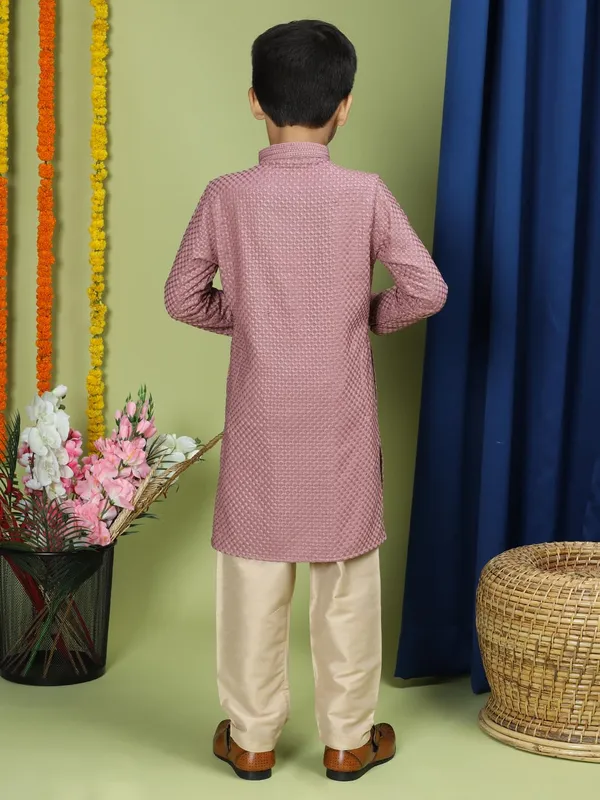 Purple_Cotton_Full_Sleeve_Regular_Fit_Embroidery_Purple_Kurta_Churidar_Set_For_Boy