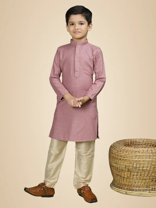 Purple_Cotton_Full_Sleeve_Regular_Fit_Embroidery_Purple_Kurta_Churidar_Set_For_Boy