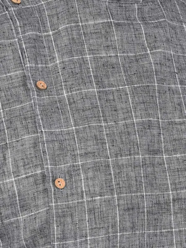 Grey_Cotton_Linen_Full_Sleeves_Regular_Checks_Short_Kurta_For_Men