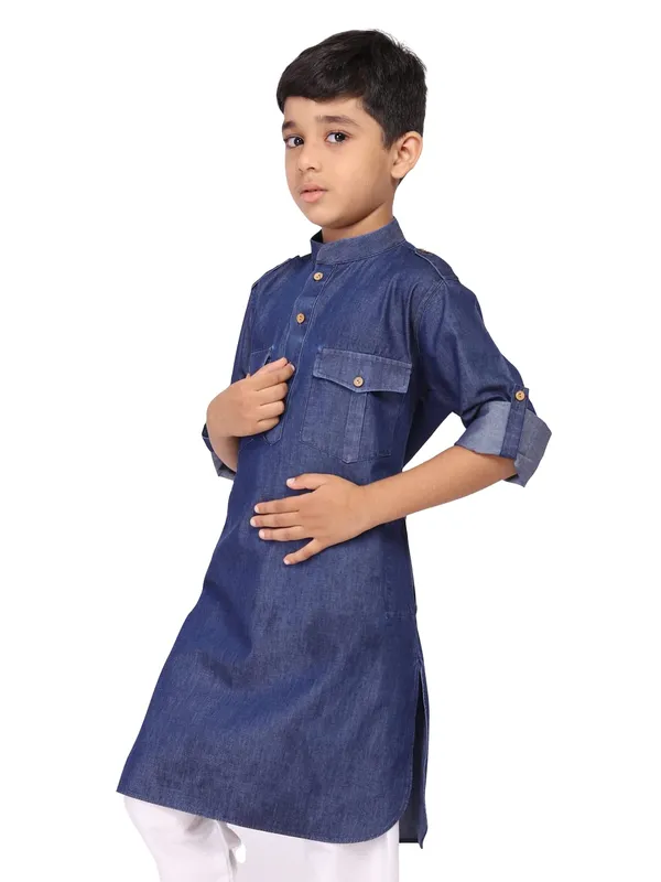 Blue_Denim_Blue_Full_Sleeve_Regular_Plain_Pathani_For_Kids