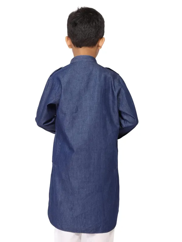 Blue_Denim_Blue_Full_Sleeve_Regular_Plain_Pathani_For_Kids