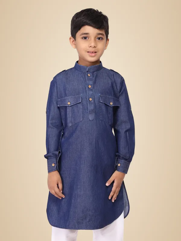 Blue_Denim_Blue_Full_Sleeve_Regular_Plain_Pathani_For_Kids
