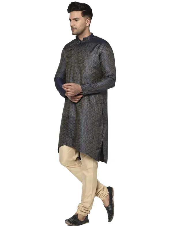 Orange_Jacquard_Full_Sleeve_Regular_Printed_Kurta_For_Men