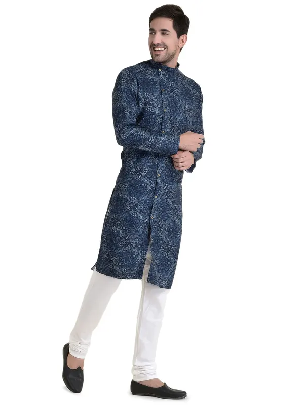 Blue_Sky_Cotton_Green_Full_Sleeve_Regular_Fit_Printed_Kurta_For_Men