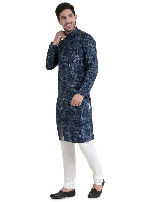 Blue_Sky_Cotton_Green_Full_Sleeve_Regular_Fit_Printed_Kurta_For_Men