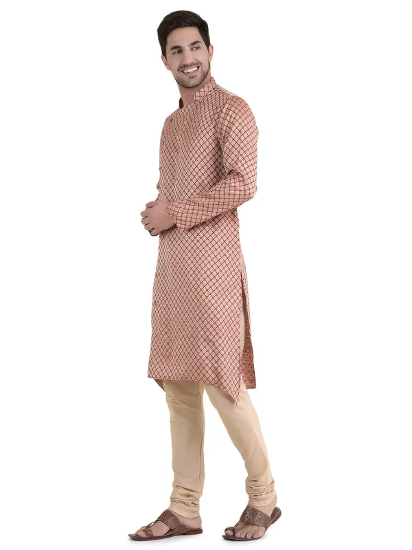 Maroon_Cotton_Grey_Full_Sleeves_Regular_Printed_Kurta_Churidar_Set_For_Men