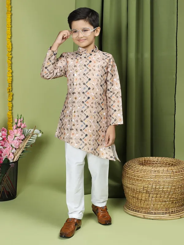 Beige_Cotton_Full_Sleeve_Regular_Fit_Printed_Beige_Kurta_For_Boy