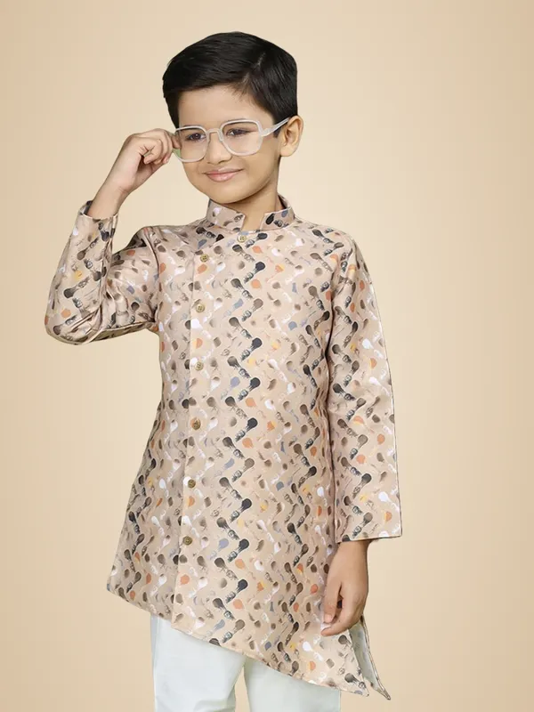 Beige_Cotton_Full_Sleeve_Regular_Fit_Printed_Beige_Kurta_For_Boy