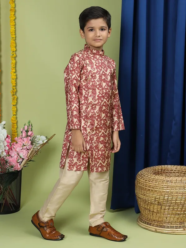 Red_Cotton_Full_Sleeve_Regular_Fit_Printed_Red_Kurta_For_Boy