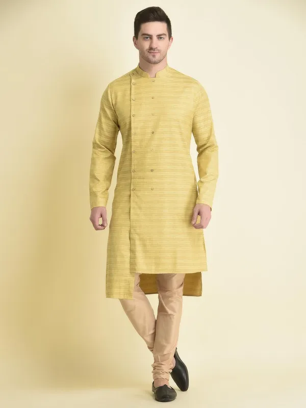 Yellow_Cotton_Yellow_Full_Sleeve_Regular_Fit_Printed_Kurta_Set_For_Men