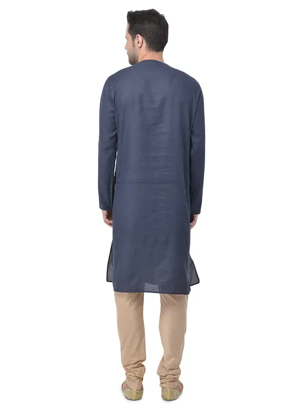 Blue_Cotton_Full_Sleeve_Regular_Plain_Kurta_For_Men