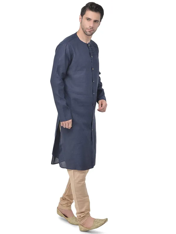 Blue_Cotton_Full_Sleeve_Regular_Plain_Kurta_For_Men