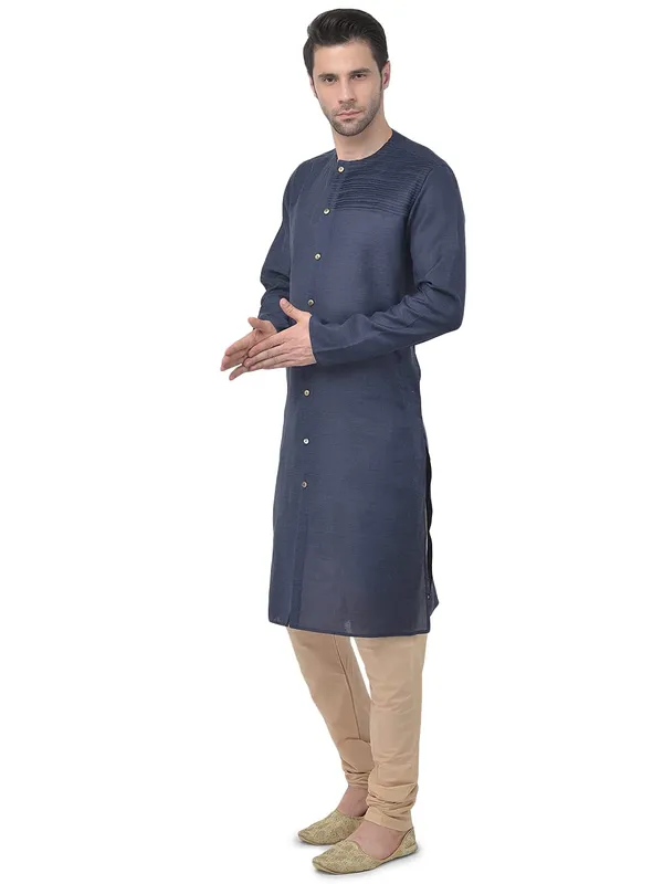 Blue_Cotton_Full_Sleeve_Regular_Plain_Kurta_For_Men