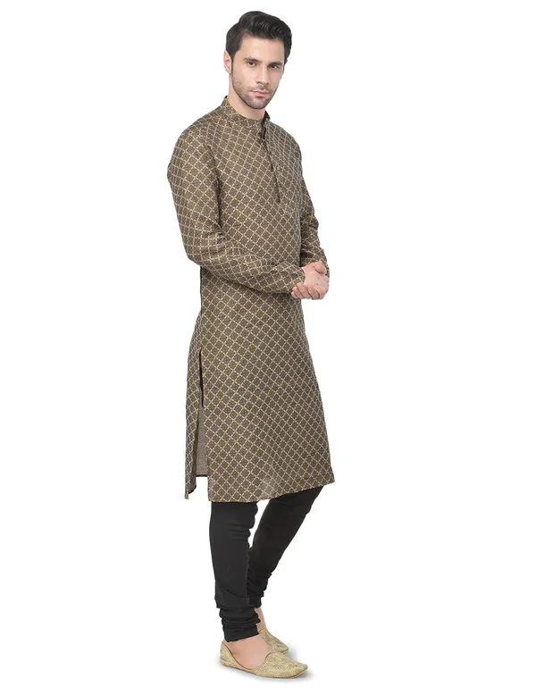 Black_Cotton_Full_Sleeve_Regular_Jacquard_Kurta_For_Men