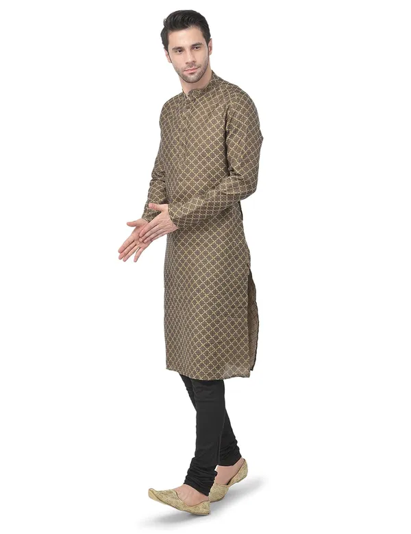 Black_Cotton_Full_Sleeve_Regular_Jacquard_Kurta_For_Men