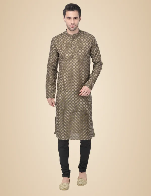 Black_Cotton_Full_Sleeve_Regular_Jacquard_Kurta_For_Men