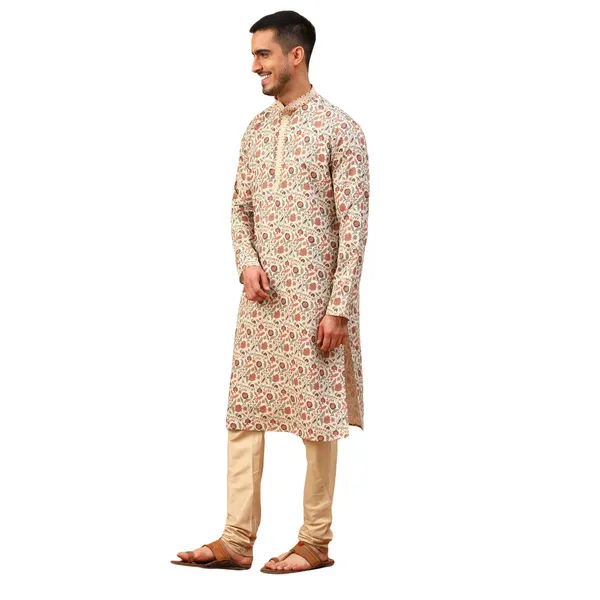 Beige_Cotton_Full_Sleeves_Regular_Kurta_Set_For_Men