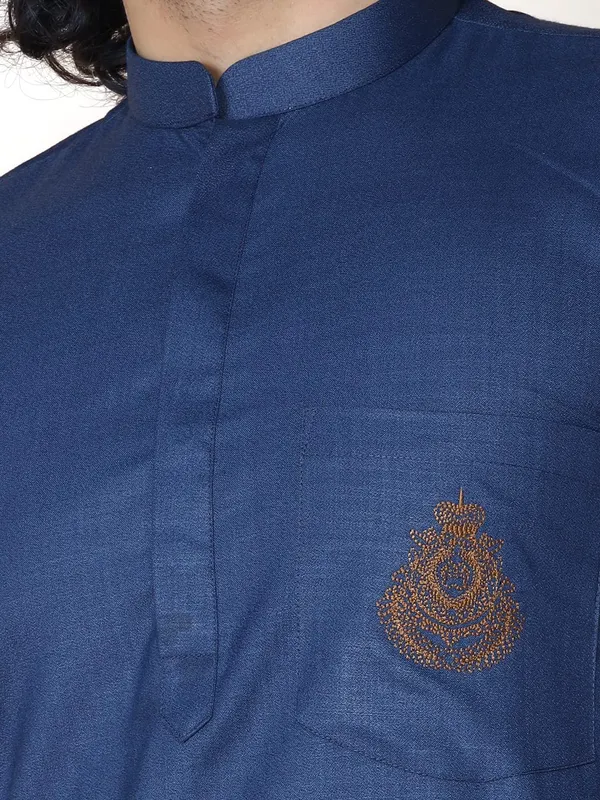 Blue_Cotton_Full_Sleeve_Regular_Fit_Embroidery_Kurta_For_Men