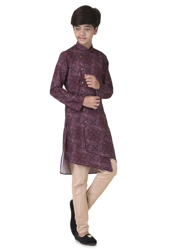 Brown_Cotton_Full_Sleeve_Regular_Printed_Kurta_For_Kids