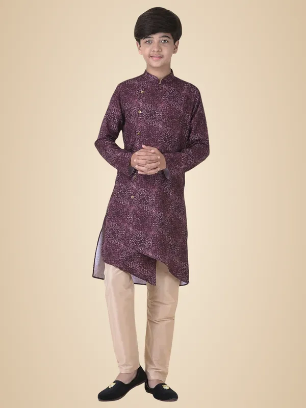 Brown_Cotton_Full_Sleeve_Regular_Printed_Kurta_For_Kids