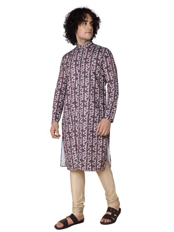 Maroon_Cotton_Full_Sleeve_Regular_Fit_Printed_Kurta_For_Men