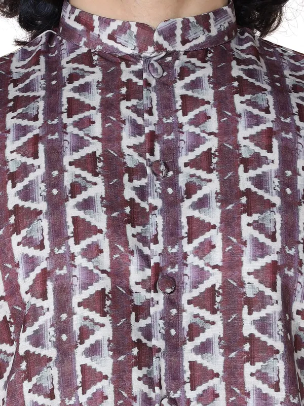Maroon_Cotton_Full_Sleeve_Regular_Fit_Printed_Kurta_For_Men
